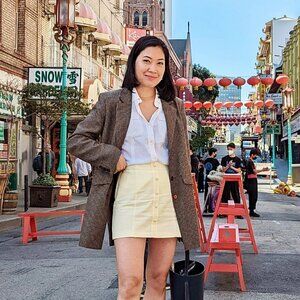 Zara High Waisted Faux Button Mini Skirt Yellow XS preppy casual summer linen